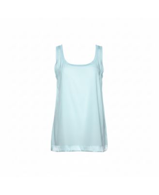 Women's Pastel Blue Silk & Knit Sleeveless Scoop Neck Top