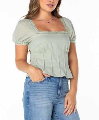 Juniors' Lace-Trim Pleated Babydoll Top