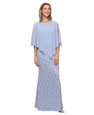 Petite Round-Neck Sequin Lace Cape Dress