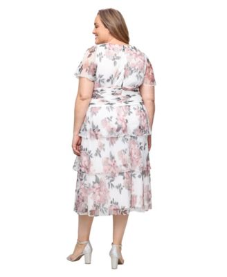 Plus Size Printed V-Neck Tea Length Dress