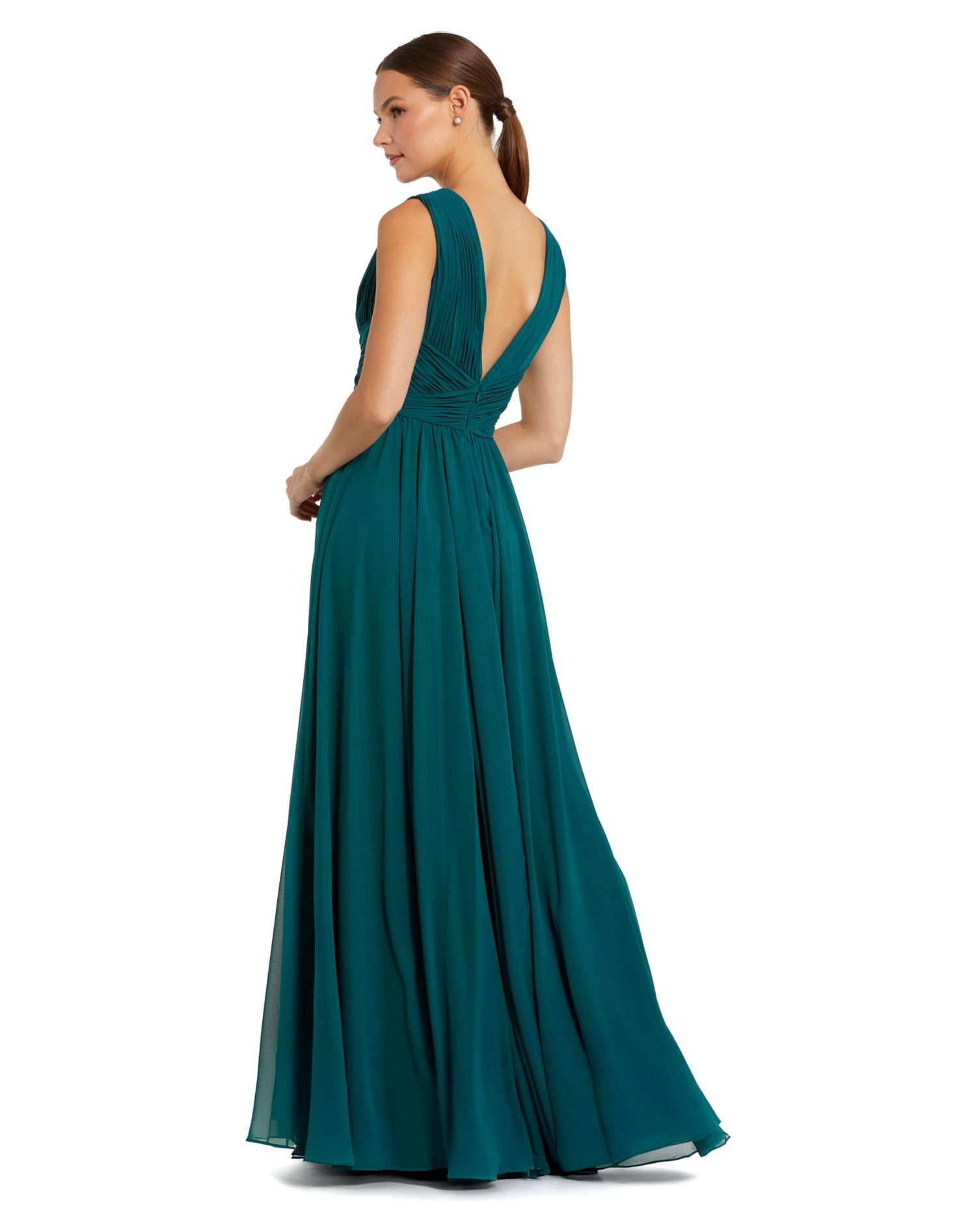 Women's Sleeveless Ruched V Neck Chiffon Gown