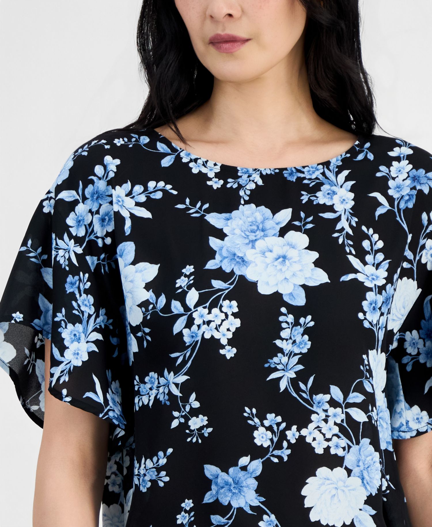 Petite Flutter-Sleeve Bateau Neck Blouse