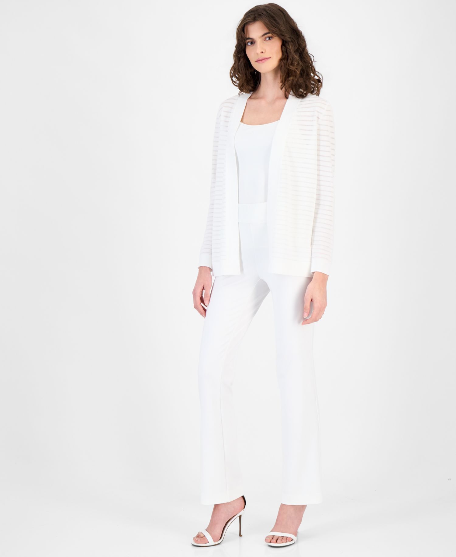 Women's Open-Front Sheer-Stripe Cardigan