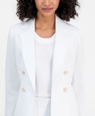 Women's Linen-Blend Faux Double-Breasted Blazer