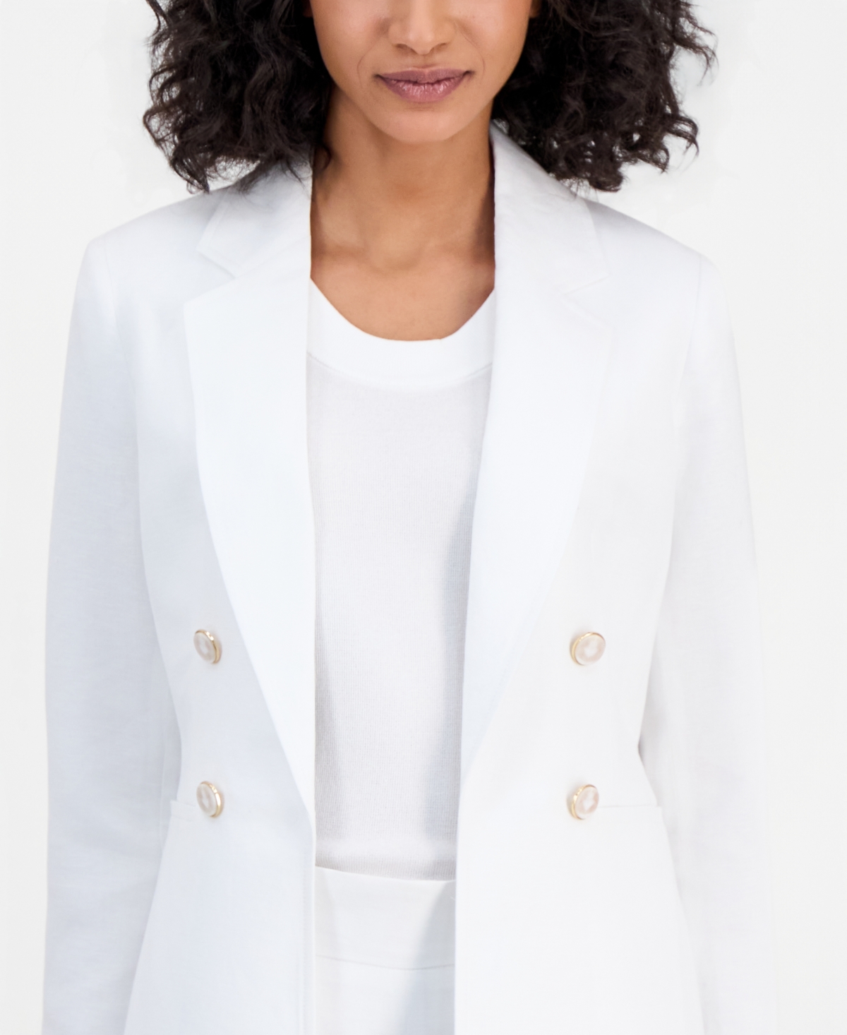 Anne Klein Women's Linen-Blend Faux Double-Breasted Blazer
