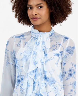 Women's Printed Ruffled Long-Sleeve Blouse