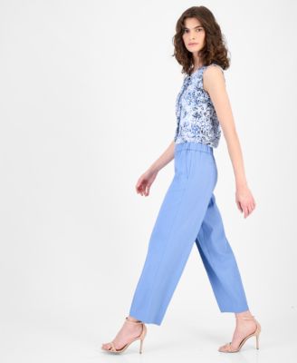 Women's Linen-Blend Mid-Rise Straight-Leg Ankle Pants