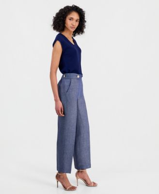 Women's Linen-Blend Tab-Waist Pull-On Trousers