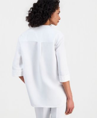 Women's Linen-Blend 3/4-Sleeve V-Neck Tunic