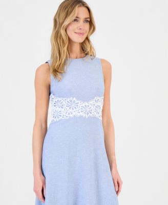 Women's Linen-Blend Lace-Trim A-Line Midi Dress