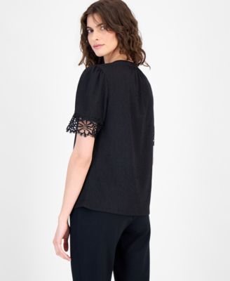 Women's Split-Neck Lace-Trim Top