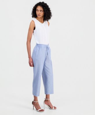 Petite Linen Blend Mid-Rise Draw String Pants