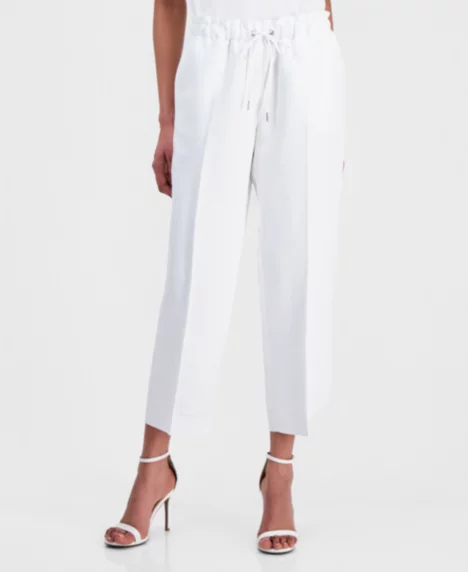 Petite Drawstring Linen-Blend Pants - Crisp White