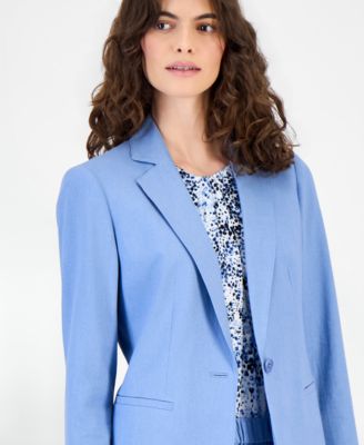 Women's One-Button Notched-Collar Linen-Blend Blazer