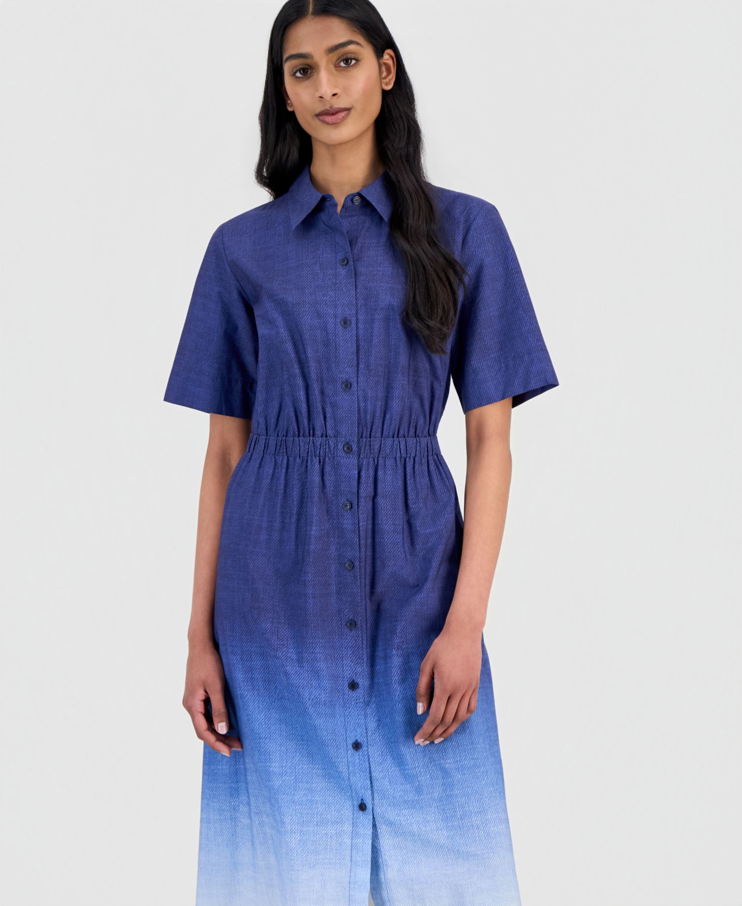 Women's Ombr&eacute; Cotton Midi Shirtdress