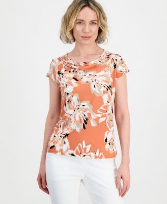 Women's Cowl-Neck Cap-Sleeve Top