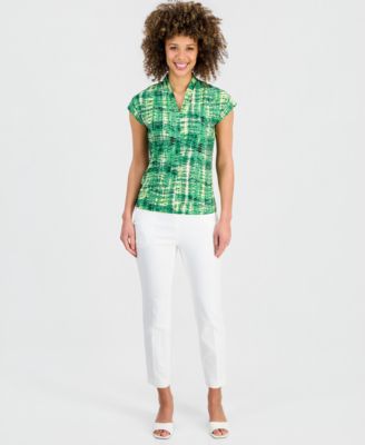 Women's Printed V-Neck Cap-Sleeve Top