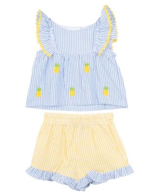 Girls' 2T-6X Pineapple Embroidered Top and Shorts, 2-Piece Set