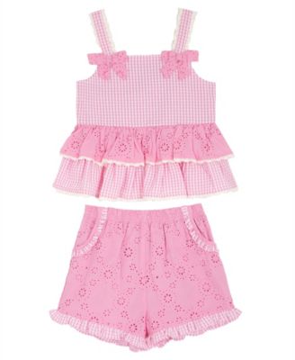 Girls' 2T-6X Gingham Top And Eyelet Shorts, 2-Piece Set