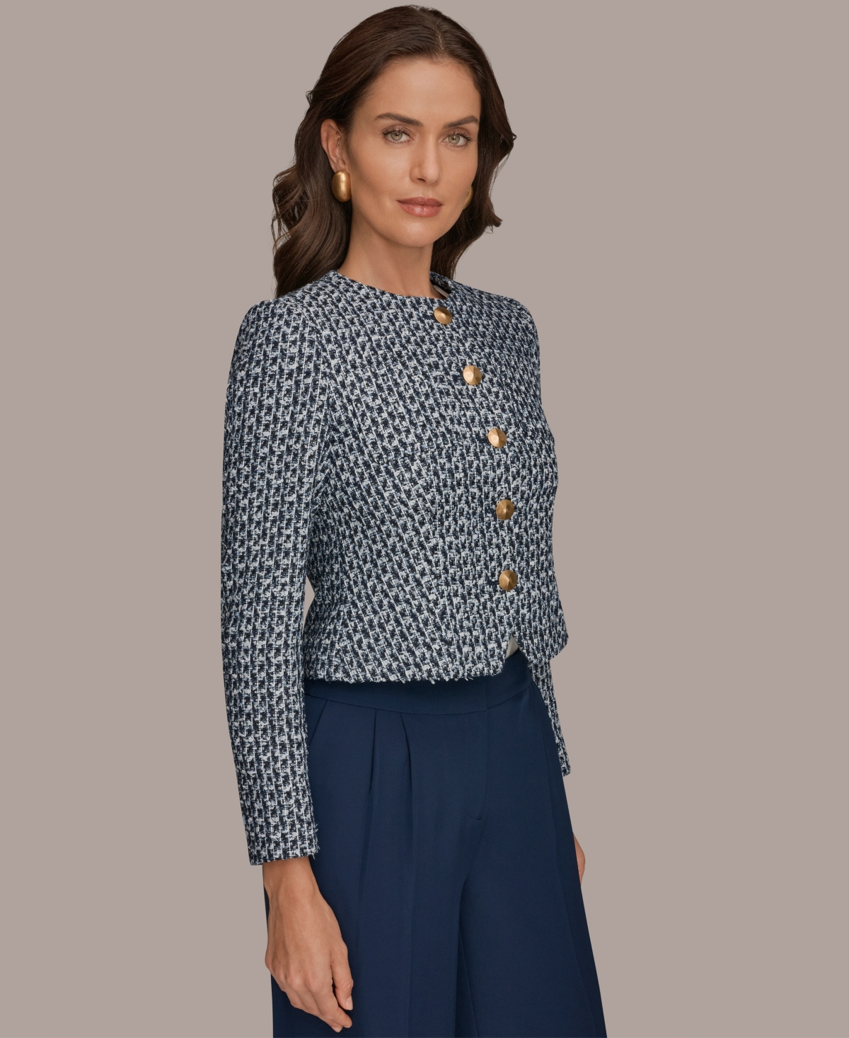Donna Karan New York Petite Crewneck 5-Button Cropped Jacket