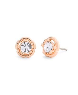 Faux Stone Halo Tea Rose Stud Earrings