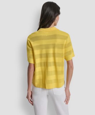 Women's Sheer Striped Collared Short-Sleeve Polo Shirt