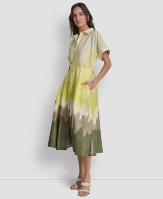 Women's Short-Sleeve Collared Printed Button-Front Dress