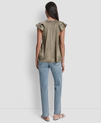 Women's Short-Sleeve Pleated Tie Front Blouse