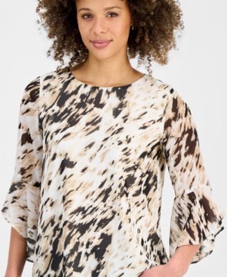 Women's Printed Flared-Cuff Blouse
