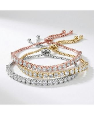 Bolo Adjustable Bracelet with Round Clear Cubic Zirconia