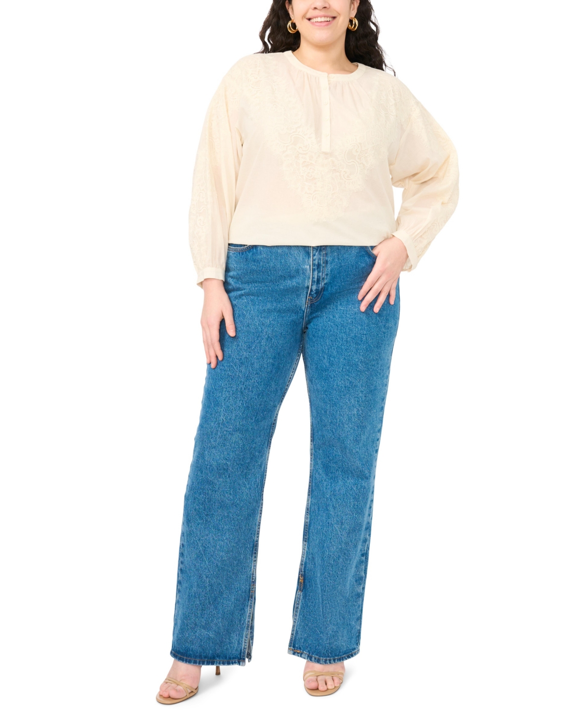 Vince Camuto Plus Lace Detail Crewneck Blouse