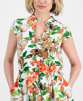 Women's Cap-Sleeve Drawstring Midi Dress