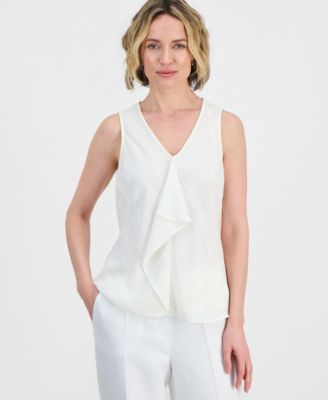 Women's Ruffle-Front Sleeveless Top