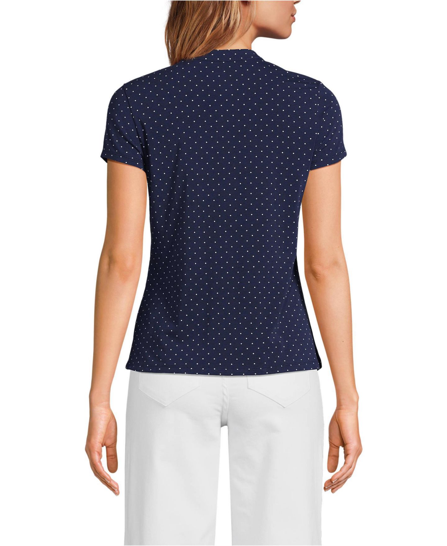 Женский топ Lands' End Petite Lightweight Jersey Button Pintuck, цвет: Морской тёмно-синий — фото 2