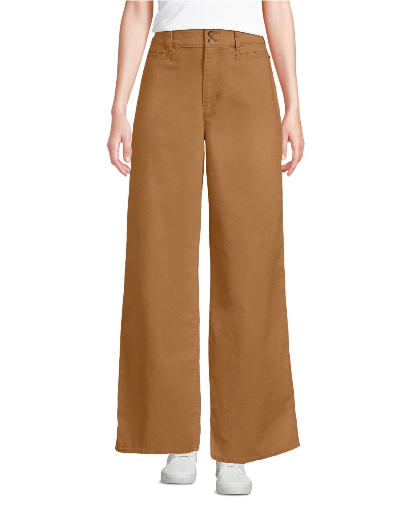 Женские брюки Lands' End Petite Stretch Canvas High Rise Wide Leg, цвет: Верблюжий — фото 1