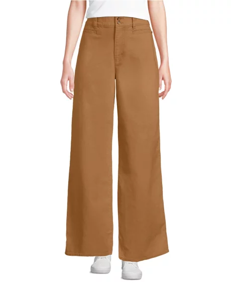 Petite Stretch Canvas High Rise Wide Leg Pants - Canyon camel