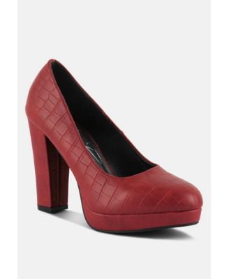 Womens Whitley Croc Texture High Block Heel Pumps