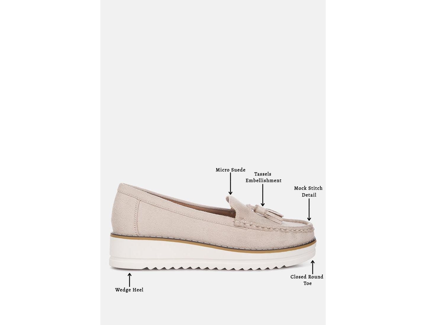 Женские туфли London Rag Daiki Platform Lug Sole Tassel, цвет: Бежевый замшевый — фото 10