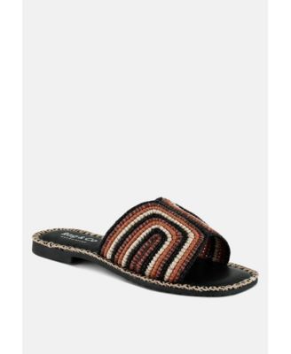 Rag and Co Womens Kente Patterned Raffia Slip-On Flats