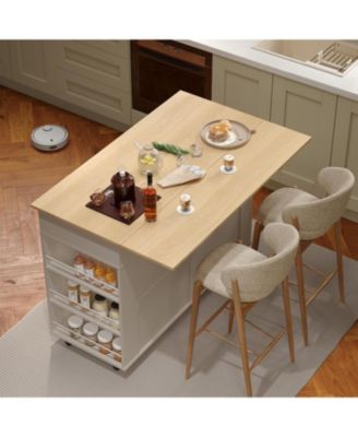 Rolling Kitchen Island with Drop Leaf Countertop, Charging Station & Ample Storage- 47.2 in Mobile Kitchen Cart On Wheels with Pull-Out Shelves