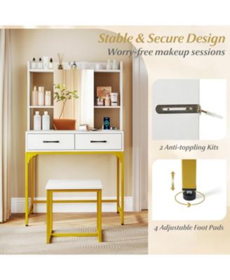 Vanity Desk with Storage Drawers and Charging Station, Makeup Dressing Table