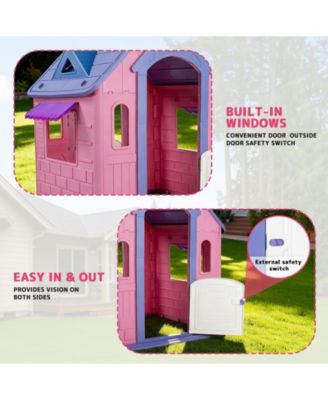 Large Kids Playhouse for Indoor Outdoor with Basketball Ring Toss Play and DIY Stickers for Girls Boys Ages 2