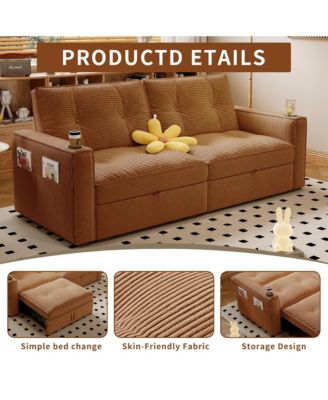 Multi-Functional Convertible Sofa Bed 2-in-1 Multi-Functional Pull Out Sofa Bed, Modern Corduroy Fabric Sofa Couches with Cup Holders