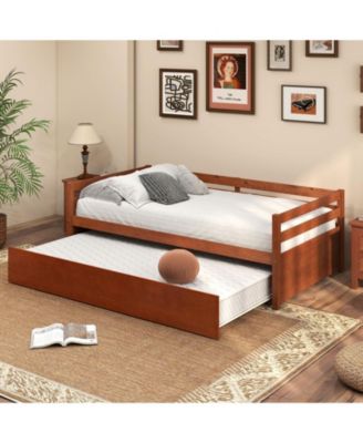 Twin Size Platform Bed with Trundle and Slat Support