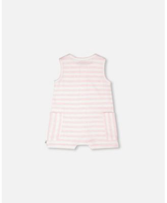 Baby Boys Cotton Striped Romper White and Pink Stripes