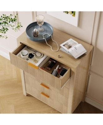 Fluted 5 Drawer Dresser, 45 Tall Slim Dresser for Small Spaces, Modern Farmhouse Wooden Chest of Drawers for Bedroom Nursery Apartment, Easy