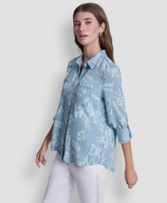 Women's Garment-Dye & Print Split-Back Button-Front Shirt