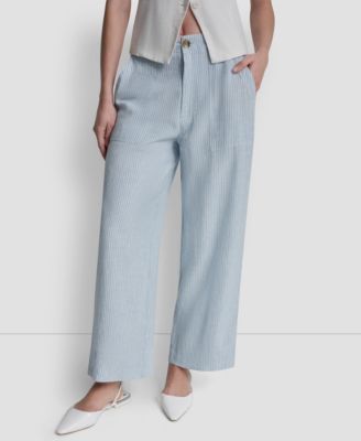 Women's Cropped Wide-Leg Linen-Blend Pants