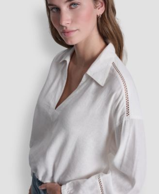 Women's Cropped Long-Sleeve V-Neck Shirt