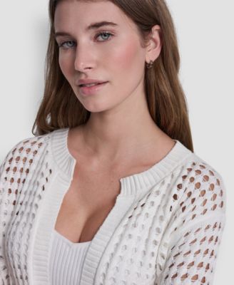 Women's Open-Stitch Drop-Shoulder Cardigan Sweater